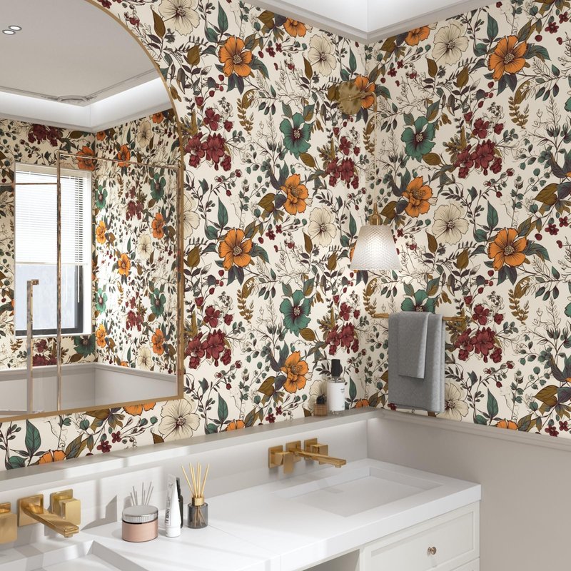 Danodoi Yellow Floral Wallpaper Peel and Stick Vinyl Wallpaper Stick and Peel Colorful Contact Paper for Cabinets Waterproof Self Adhesive Wall Paper for Kitchen Countertop Wall 17.5" x 118"