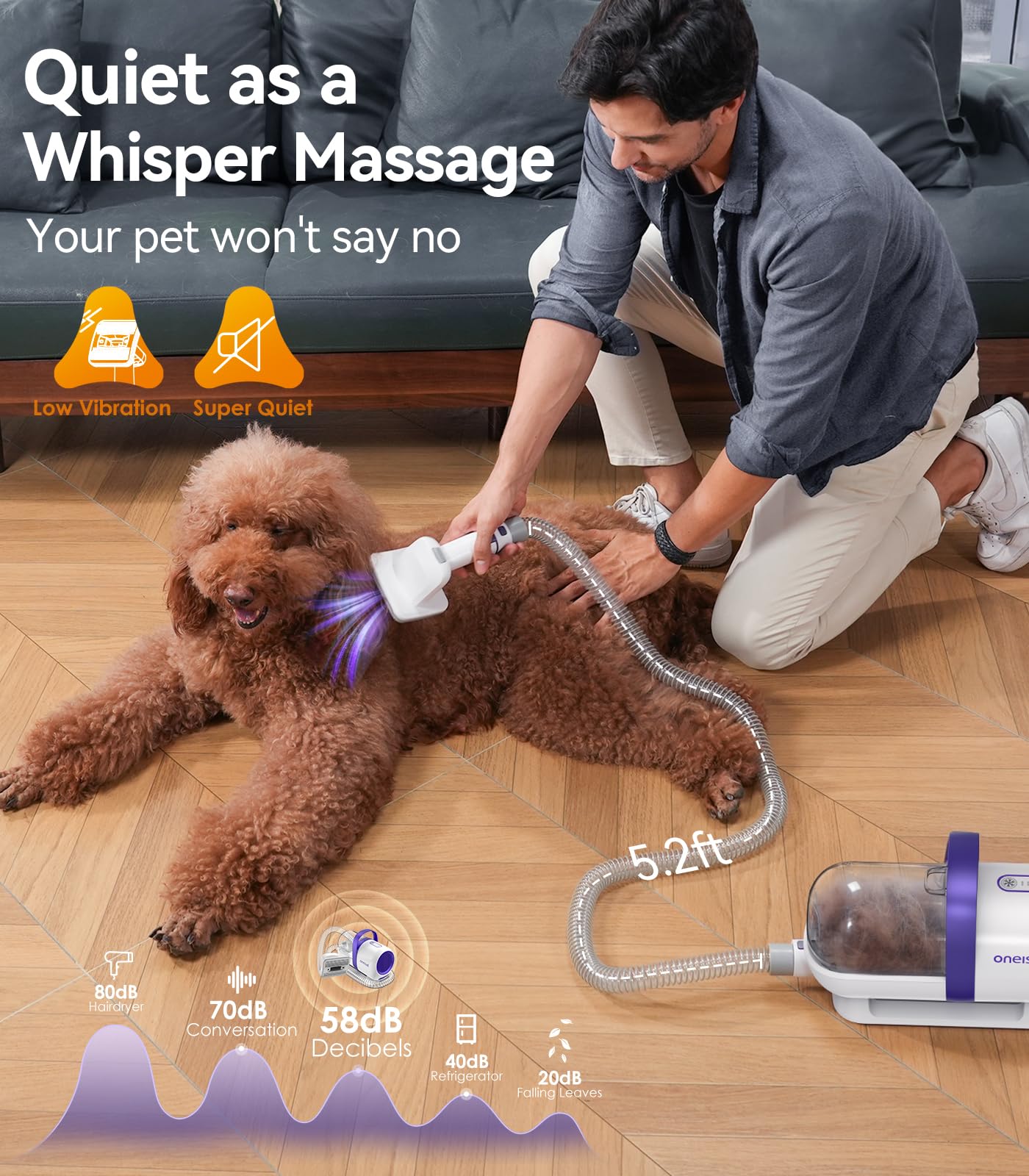 oneisall Dog Grooming Kit with 12 Kpa Vacuum,Dog Vacuum Groomer Suction 99% Pet Hair,Dog Vacuum Brushes,Dog Hair Remover for Shedding and Tangled Hairs