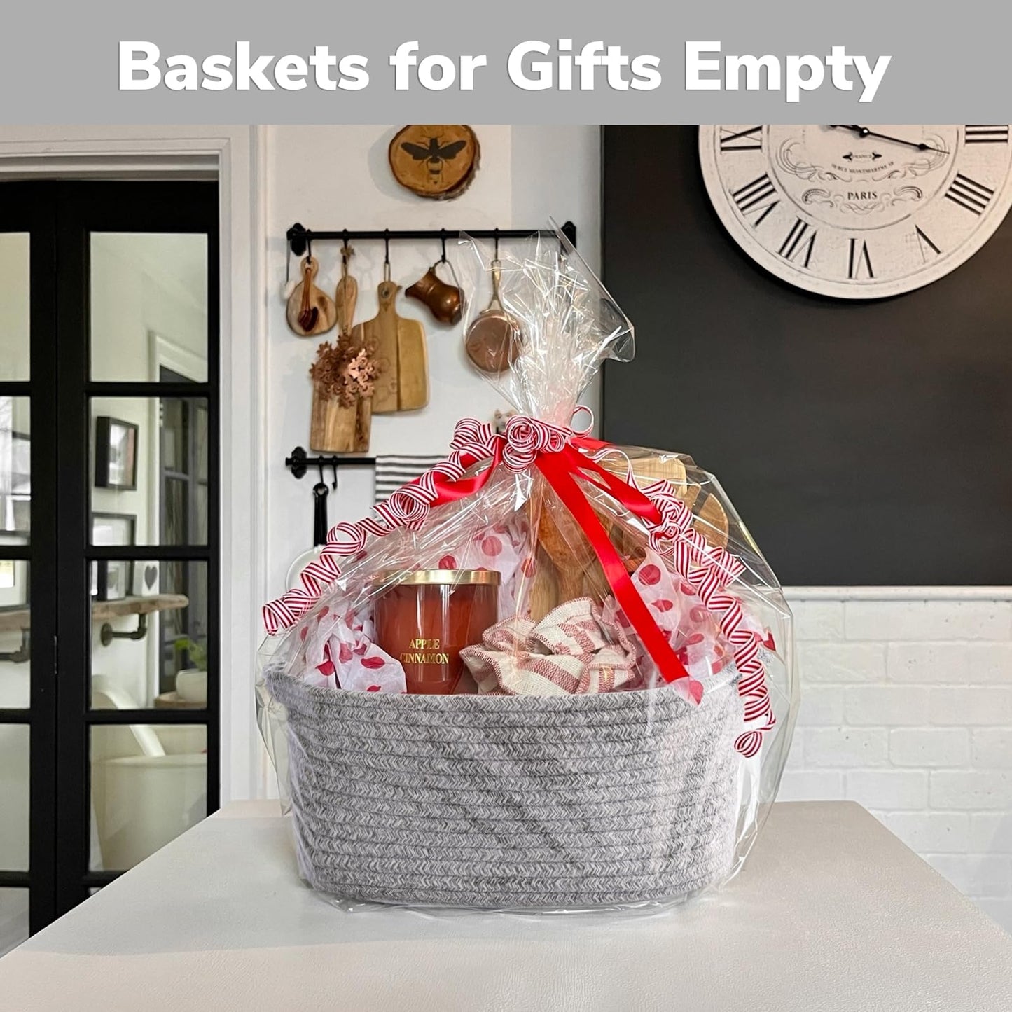 CHICVITA Storage Basket for Gifting, Small Woven Basket for Towels, Cute Baskets for Baby, Nursery, Decorative Rope Baskets for Living Room, Grey, 13 x 9.8 x 5 inches