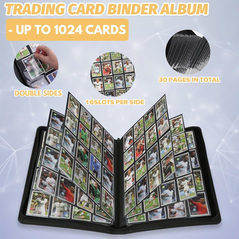 16 Pocket Ringless Side Loading Trading Card Binder, 1024 Cards PU Fixed Page Zipper Card Album for TCG Sports Game Cards, Not Fit Top Loaders (Red)