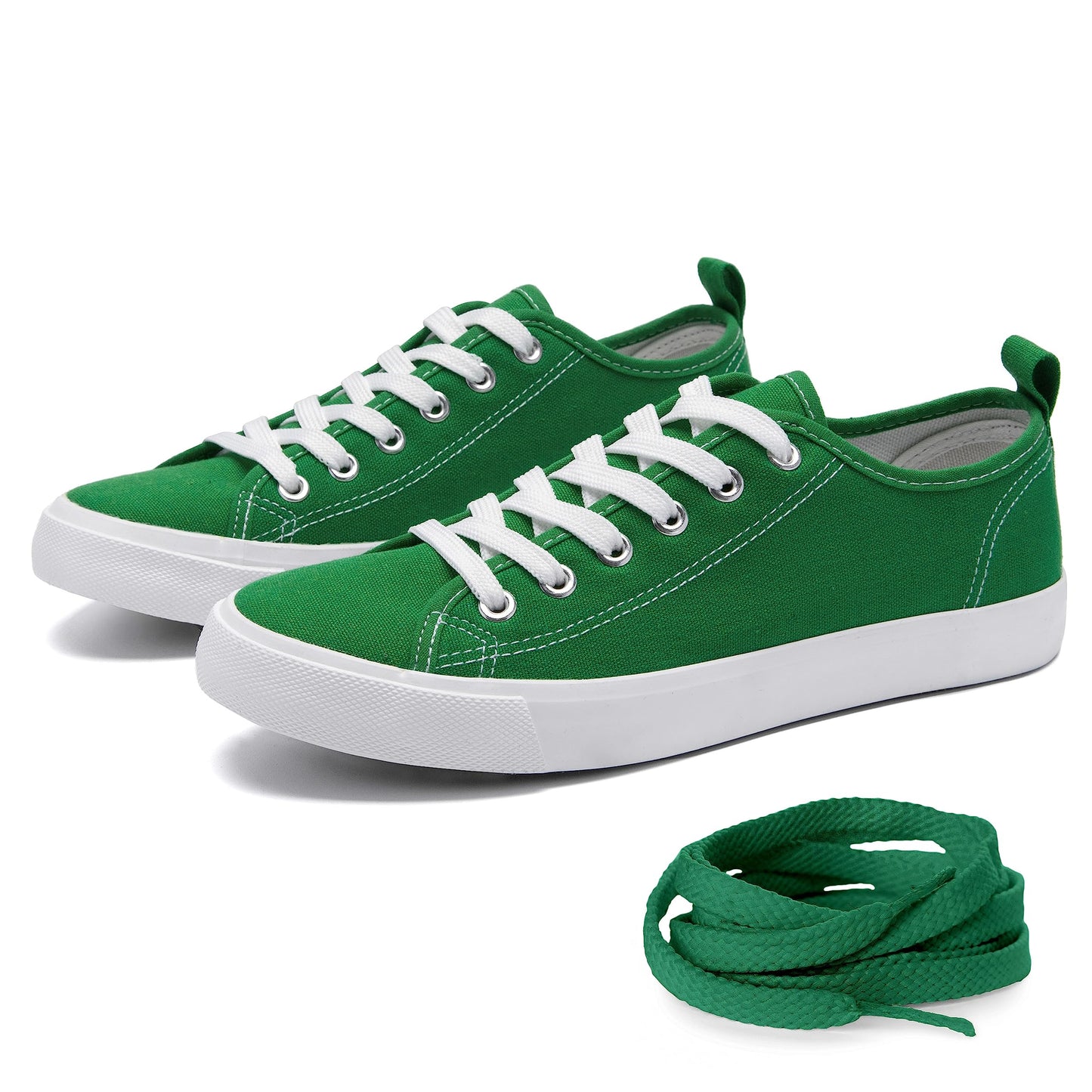 Canvas Shoes for Women Casual Low Top Sneakers Fashion Womens Tennis Shoes with Extra Laces, Emerald Green, Size 9