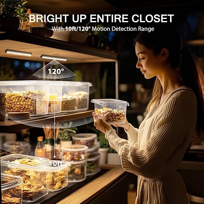 Motion Sensor Closet Lights, 10 LED Motion Sensor Lights, Stick-on Anywhere Battery Operated Night Light Bar, Safe Lights for Closet Cabinet Wardrobe Stairs, 6 Pack