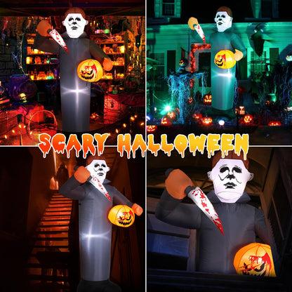 6FT Killer Halloween Inflatable Blow Up with Pumpkin & Prop Blade, Built-in LED Lights, Scary Halloween Inflatables Outdoor Decorations for Yard Lawn Garden Porch Party