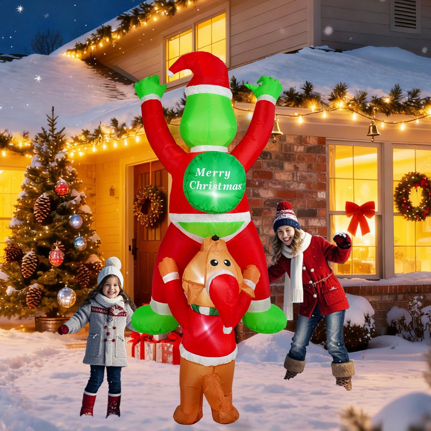 6 FT Christmas Inflatable Decoration Climbing Santa Claus with Dog, Funny Roof Christmas Inflatables Hanging Outdoor Decoration with Built-in LED Light for Yard Indoor Garden Lawn Party
