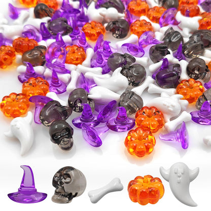 LYFJXX Halloween Vase Filler, Mini Acrylic Pumpkin Ghost Skull Skeleton Witch Hats for Halloween Party Centerpieces Table Scatters 1pound