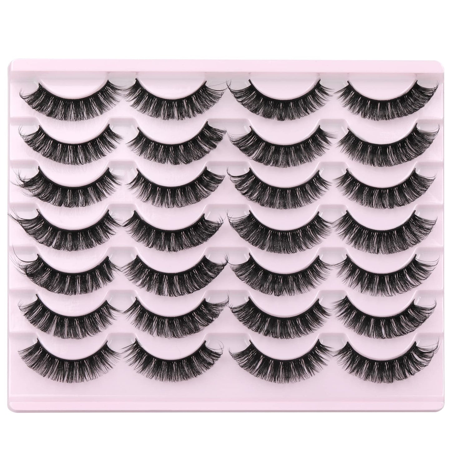 False Eyelashes Russian Strip Lashes Volume Fake Eyelashes Extension D-Curly Wispy Handmade Soft Reusable 14 Pairs Lashes Pack
