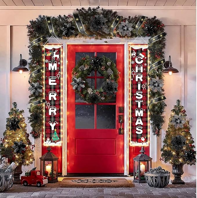 RECUTMS 72Pcs Christmas Tree Ornaments - Snowflake, Poinsettias Xmas Black Glitter Artificial Flowers Light Ribbon Clips for Wreath & Tree Decor (Black)