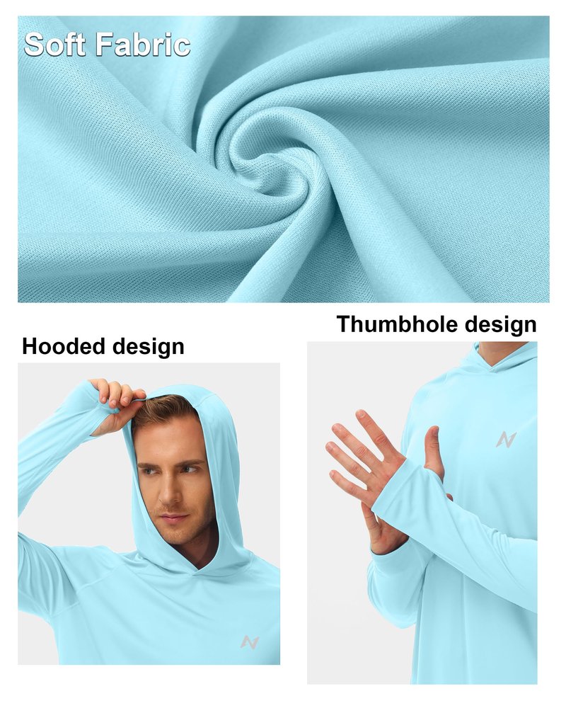 isnowood Sun Shirt UPF 50+ Men's Fishing Shirt Long Sleeve UV Protection Hoodie Rash Guard for Swimming Running Hiking