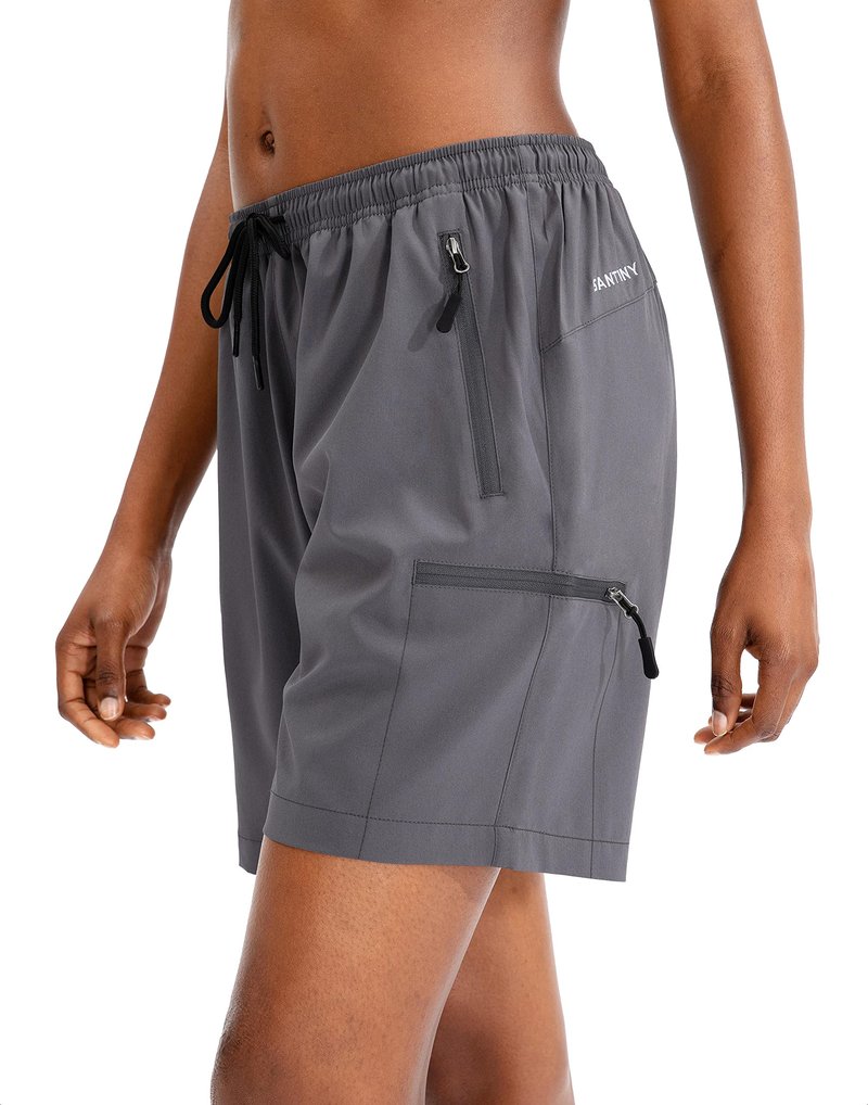 SANTINY Women's 5''/ 7''/9'' Hiking Cargo Shorts Quick Dry Lightweight Summer Shorts for Women Athletic Golf Zipper Pockets(Dark Grey_M)