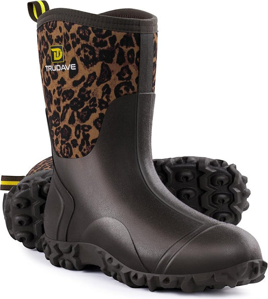 Rubber Boots for Women - Waterproof Insulated Mid Calf Rain Boots with Steel Shank | Sizes 5-11