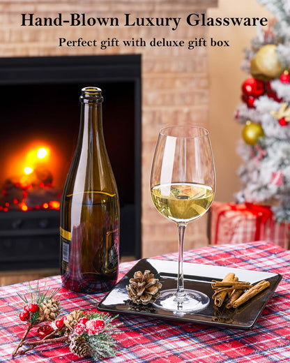 JBHO Crystal Wine Glasses - Hand Blown Red or White Wine Glasses -18 Ounce - Set of 2 - Lead-Free Premium Crystal - Long Stem Wine Glasses - Clear