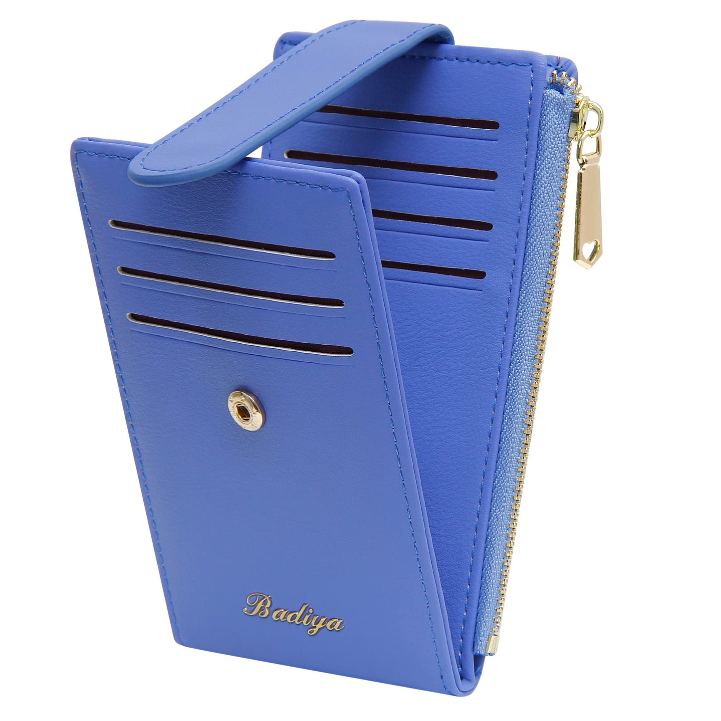 Badiya Slim Wallet for Women RFID Blocking Credit Card Holder Lady Bifold Small Wallets Organizer with Zipper Coin Pocket