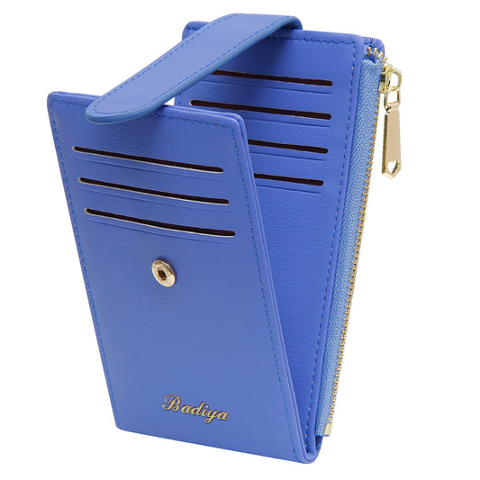 Badiya Slim Wallet for Women RFID Blocking Credit Card Holder Lady Bifold Small Wallets Organizer with Zipper Coin Pocket