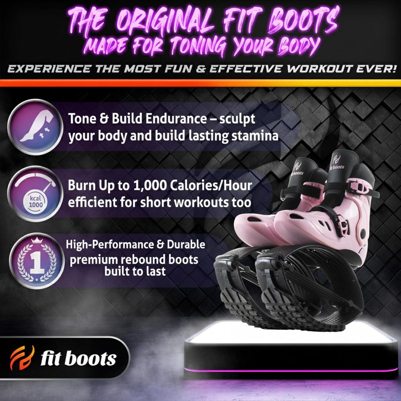 FIT BOOTS for Women Exercise - Premium Moon Shoes for Jumping, Kangaroo Shoes for Training, Cardio & Fun, Joint-Friendly, Rebounder Jumps Boots for Adults & Kids, Bouncy Workout (Pink-XS-100/150Lbs)