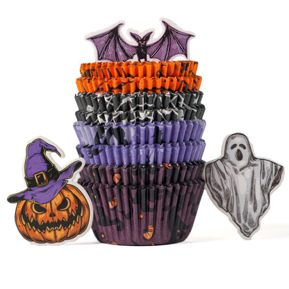 Bake Choice 200 Pcs Cupcake Liners with 12 Pcs Toppers, Standard Size Cupcake Liners for Baking, Halloween Baking Supplies
