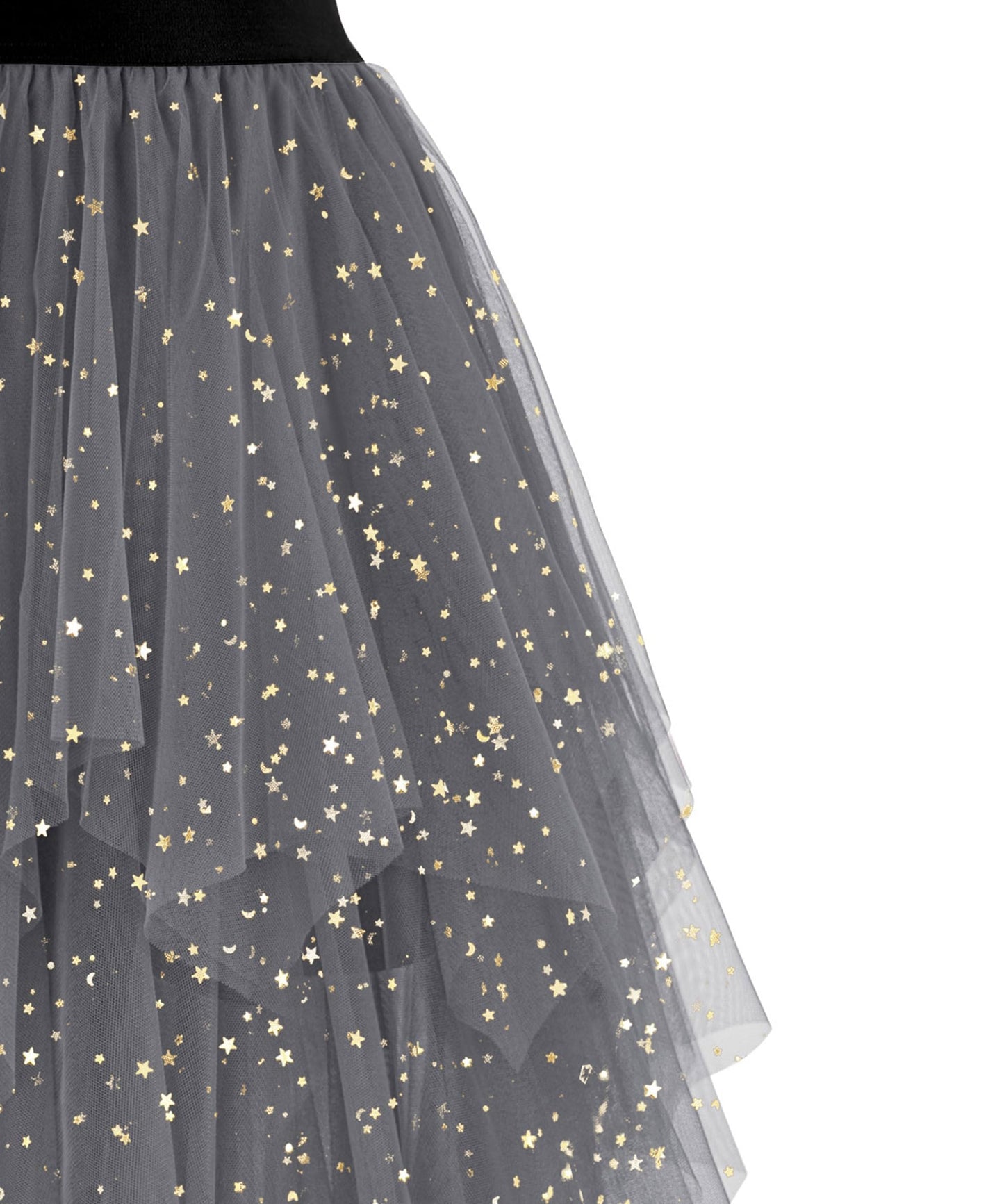 Ellames Women's Tulle Skirts High Low Layered Puffy Fairy Skirts Midi Length Irregular Tutu Skirt Dark Gray Sequin Small