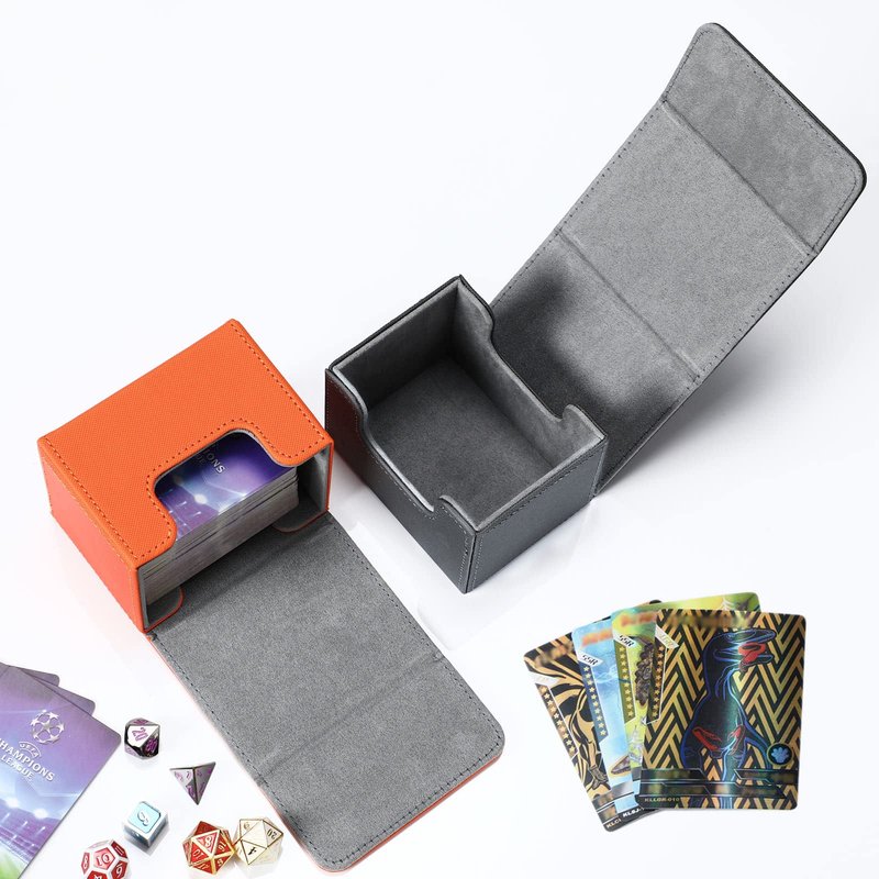 Weewooday 2 Boxes Leather Deck Card Boxes Large Size Fit 100 Plus Sleeved Cards Deck Game for Collectible Playing Compatible with Mtg Tcg(Horizontal,Orange, Gray)