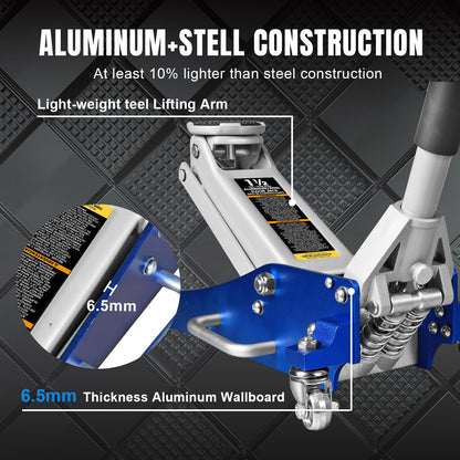 BIG RED T815016L Torin Hydraulic Low Profile Aluminum and Steel Racing Floor Jack with Dual Piston Quick Lift Pump, 1.5 Ton (3,000 lb) Capacity, Blue, T815016L