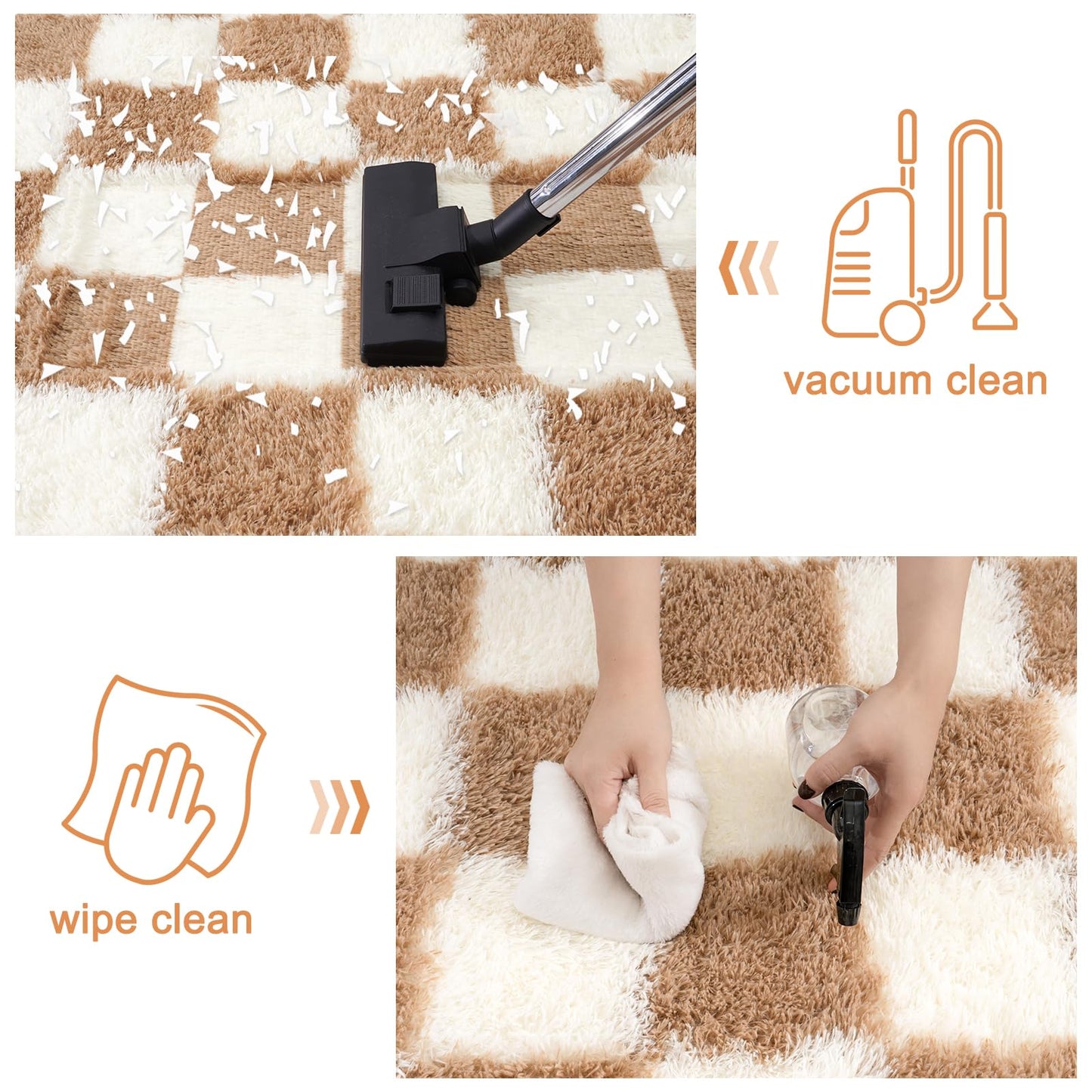 Quntue Rugs for Bedroom, 4x6 Fluffy Fuzzy Shag Checkered Area Rug for Living Room, Modern Plush Soft Upgrade Non-Slip Carpet for Kids Girls and Boys Room Dorm Nursery Home Decor, Cream and Beige