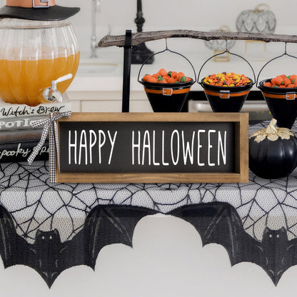 flangairy Happy Halloween Sign, Wooden Halloween Table Centerpiece Decorations for Home, Indoor Home Decorative Signage Wall Shelf Desk Fireplace Mantle Rustic House Decor