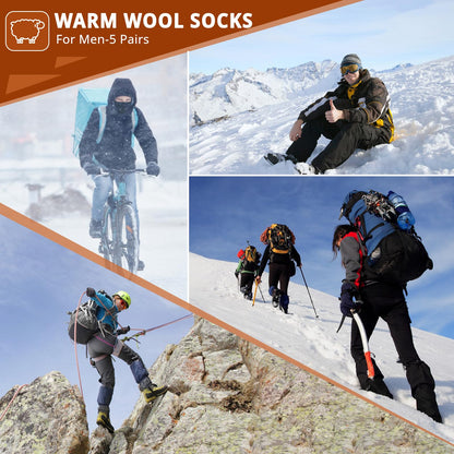COOVAN Mens Warm Wool Socks Thermal Winter Thick Crew Socks Cold Weather Soft Cozy 5 Pairs