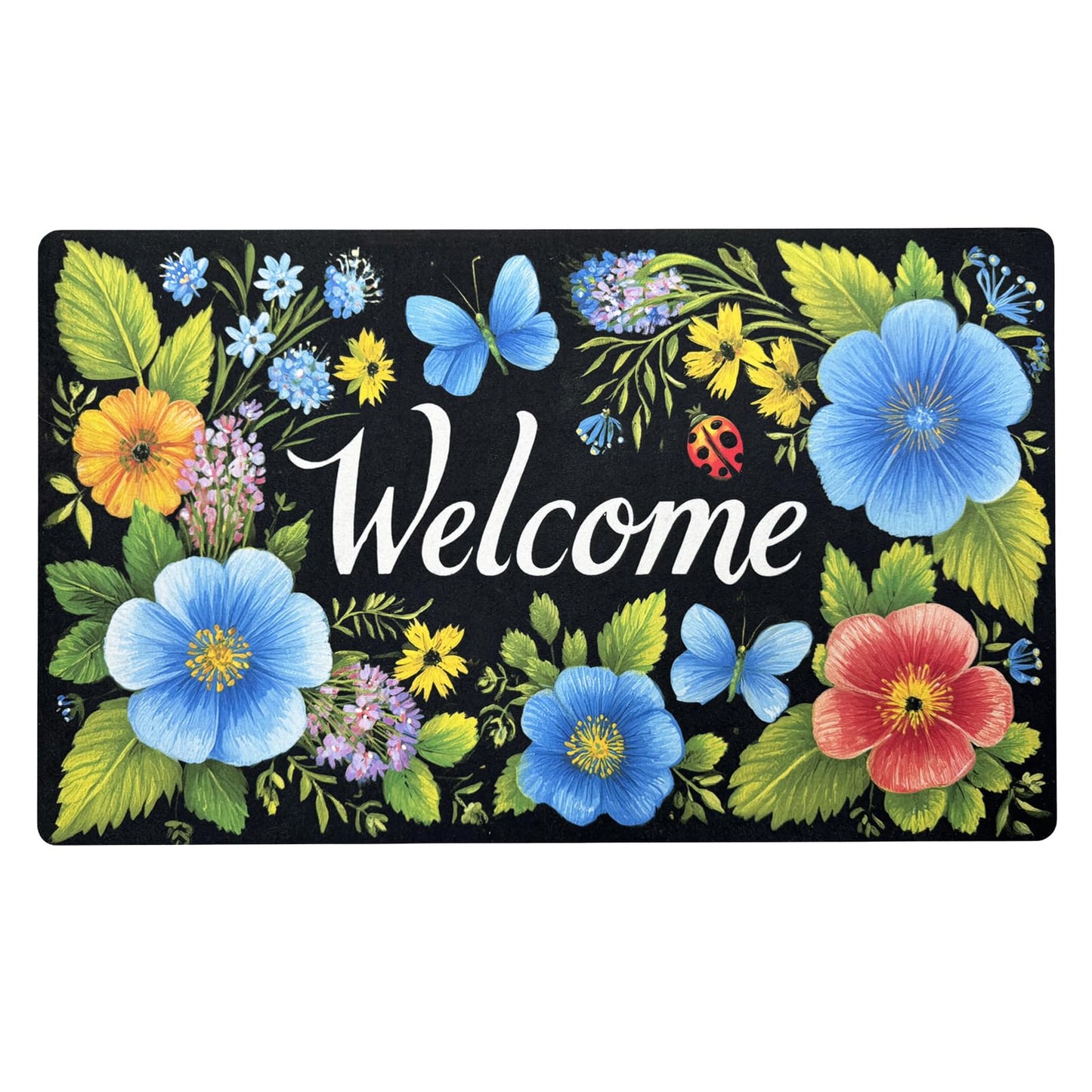 XADP Welcome Mat 17x29 Inch Spring Summer Outdoors Indoors Front Door Mat, Low Profile Doormat for Outside Inside Home Entrance, Non Slip Rubber Back Floor Rugs for Entryway, Floral