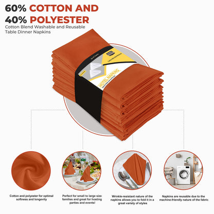 Utopia Kitchen Orange Cloth Napkins [12 Pack, 18x18 Inch] Absorbent Cotton Blend Washable and Reusable for Halloween, Thanksgiving, Dinner, Restaurant, Lunch, Wedding and Hotel