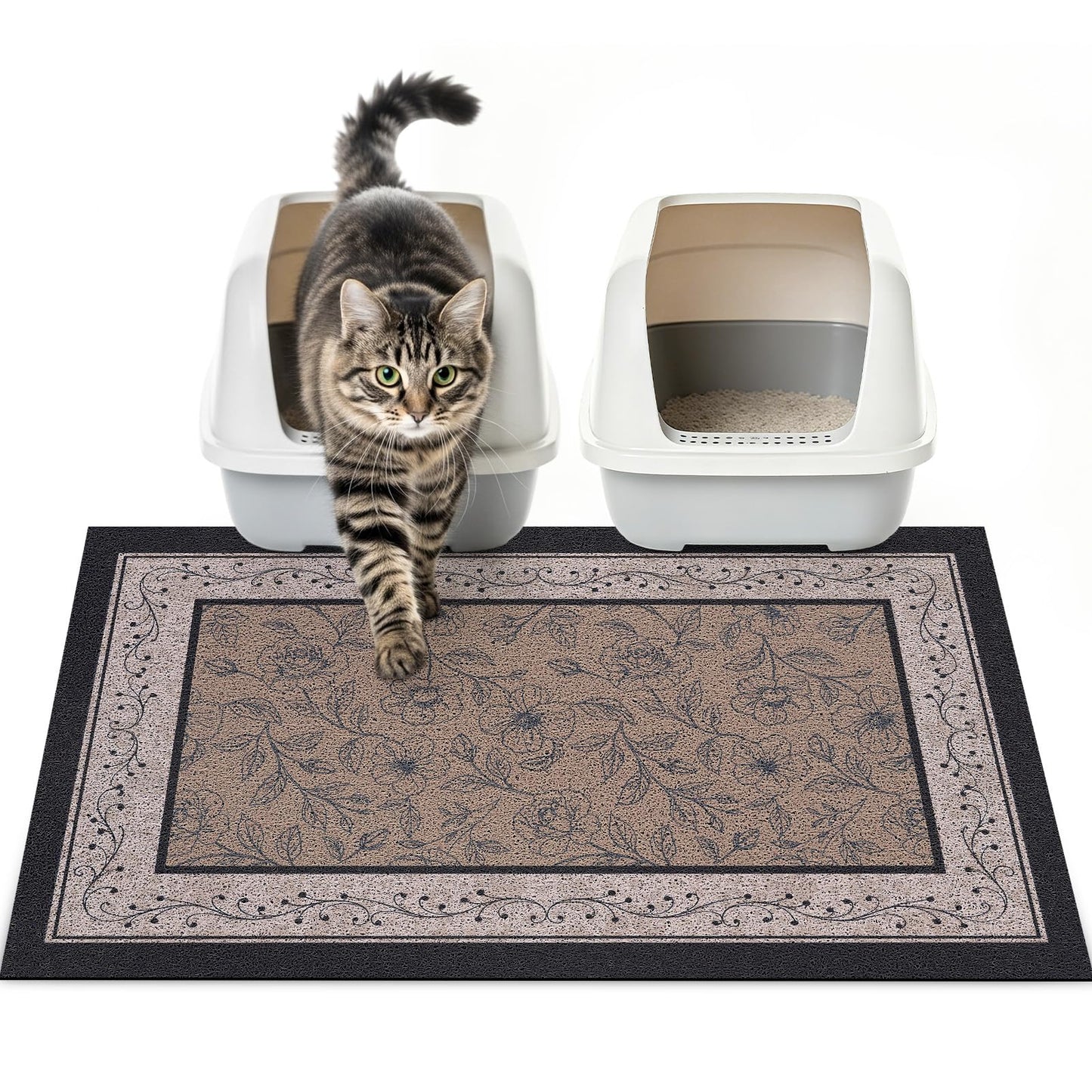 Hedgeink Cat Litter Mat Trapping Rug 33"x22", Large Litter Box Mat for Floor, Non-Slip Waterproof Backing, Soft Mesh Easy to Clean Pet Mat for Cat Brown