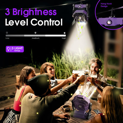 JINLICTE Camping Fan with LED Lantern, 20000 mAh 9 Inch Portable Rechargeable Battery Powered Fan with Stepless Speed and Quiet Battery Operated for Tent, Picnic, Barbecue, Fishing, Travel, Home