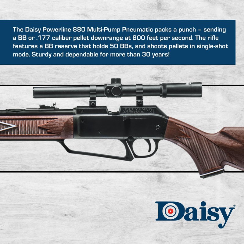 Daisy Powerline 880 Multi-Pump Pneumatic Air Rifle Kit with 4x15 Scope - .177 Caliber BB or Pellet Gun, 800 FPS.