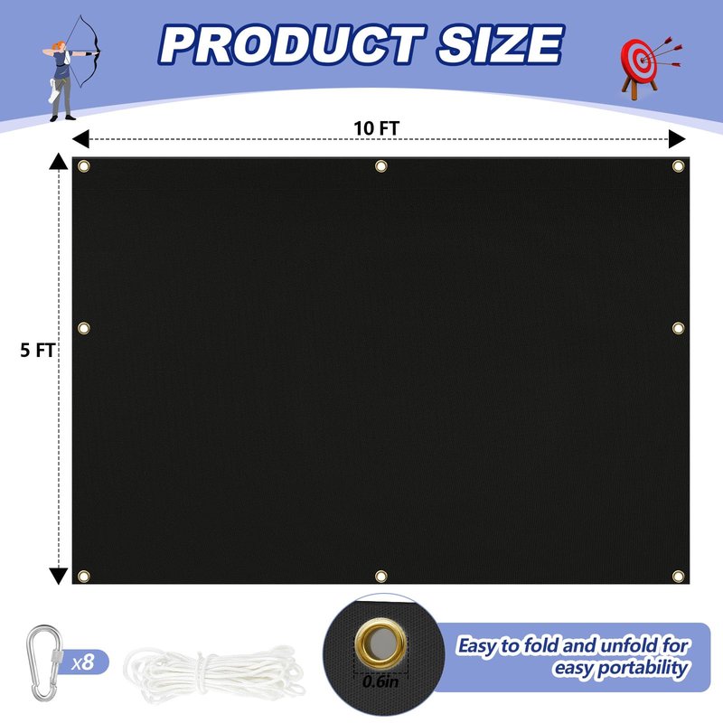 Silipull Archery Backstop Netting Heavy Duty with Rope and Hooks Slingshot Archery Net for Backyard Shooting Accessories(5 ft X 10 ft X 2 Mm, 45 Lbs,Black)