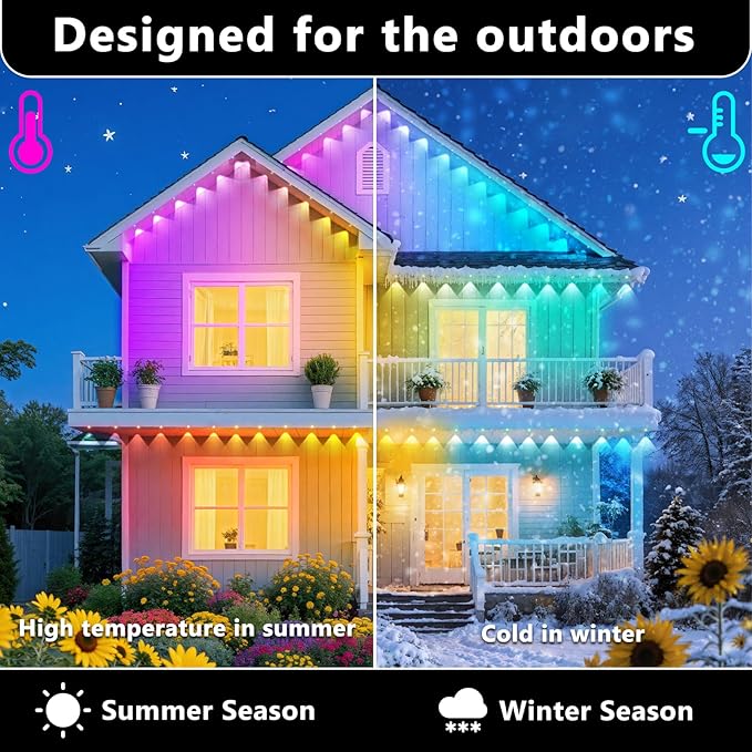 100FT Permanent Outdoor RGB Lights, IP67 Waterproof Smart Eave Lighting, with App/Remote Control Eaves Light, DIY LED Scenes Modes for House Roof Decor,Christmas,Party