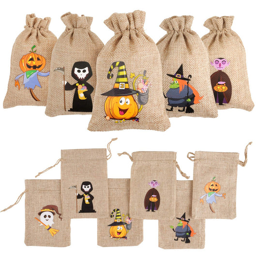 DIYASY 48 Pcs Halloween Burlap Gift Bags,Goodie Treat Bags with Drawstrings for Kids Halloween Party Favor