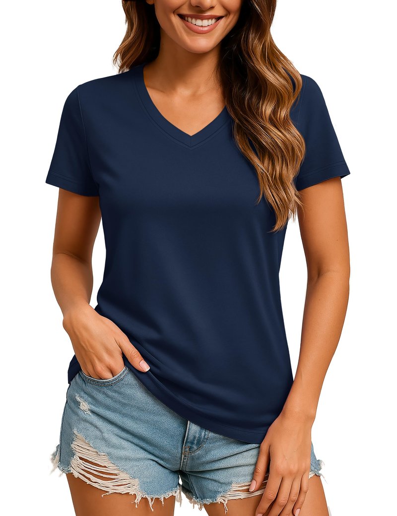 TACVASEN Women's Short Sleeve Workout Top Quick Dry Breathable V Neck Athletic Tee Shirt Dry Fit Gym Sports Activewear Navy L