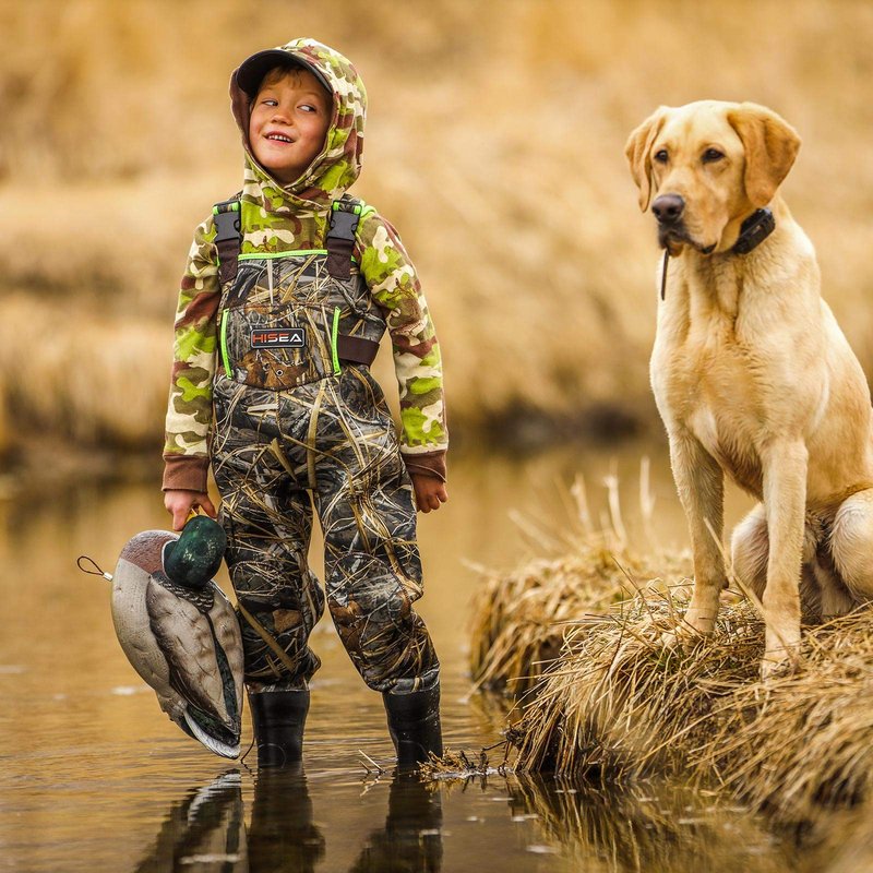 HISEA Kids Chest Waders for Toddler & Children, Youth Neoprene Waterproof Hunting Fishing Wader with Insulated Boots Boy Girl