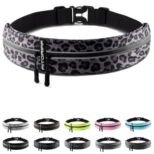 Fitgriff® Running Belt for Men & Women - Secure Jogging Pouch for Phone, Keys & Essentials - For All Cell Phones (Leopard, 24.5" - 35.5" Waist Size)