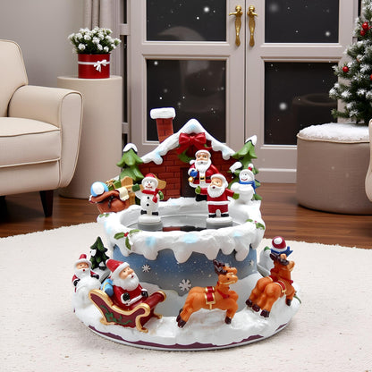 Lightahead Santa Claus Christmas Ice Skating Musical Pond Scene with 2 Figurines on Pond and Base Revolving, Santa Music Box in polyresin for Ages 15 and Above