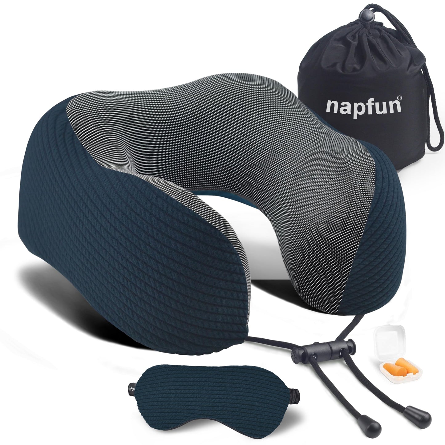 napfun Neck Pillow for Traveling, Upgraded Travel Neck Pillow for Airplane 100% Pure Memory Foam Travel Pillow for Flight Headrest Sleep, Portable Plane Accessories, Light Grey