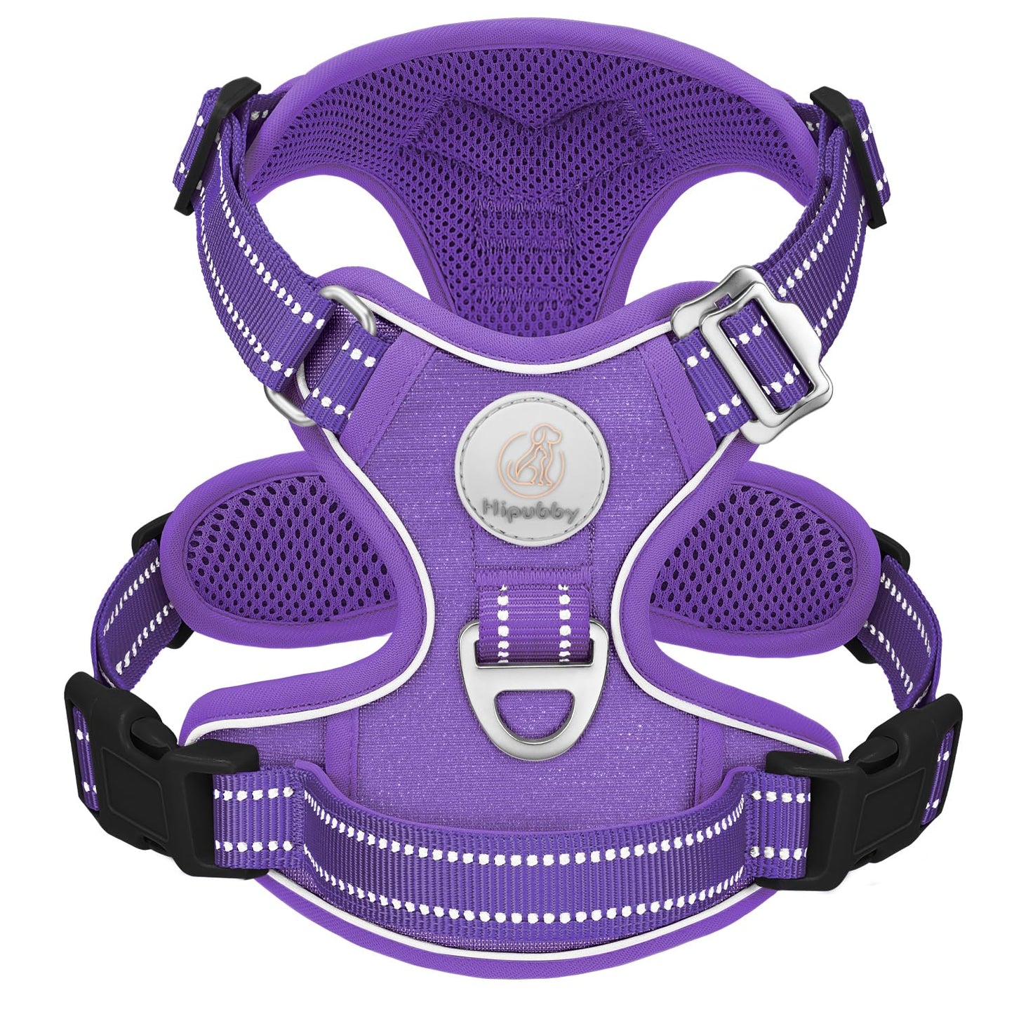Hipubby Dog Harness Small Sized Dog, No Pull Pet Harness with 2 Metal Rings and Control Handle, Adjustable Soft Dog Vest with Reflective Strips, Easy Walking and Training for Small Dogs, Purple, S