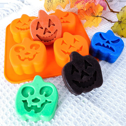 Pumpkin Silicone Mold Halloween Cake Mold 5 Piece Chocolate Molds With Ghost, Bat & Witch Hat Cookie Molds for Candy, Gummy, Jello, Ice Cube, Crayon Melt, Biscuits, Soap Baking
