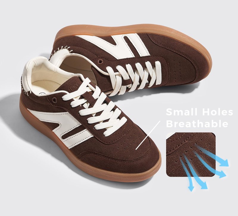 LUCKY STEP Women Classic Retro Gum Sole Fashion Sneakers Casual Tennis Skate Shoe Genuine Leather Walking Footwear Anti Slip Trainers(Dark Brown,8)