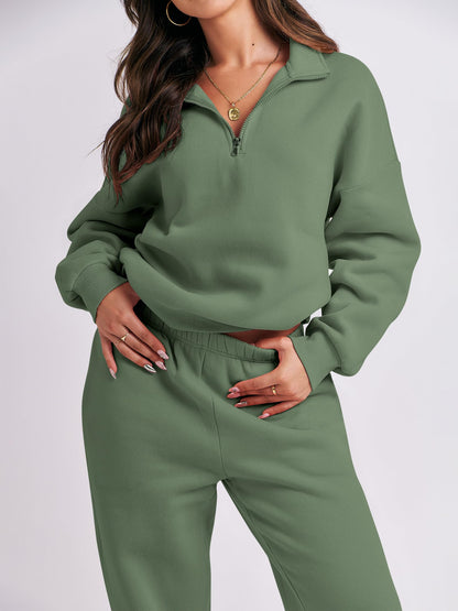 ANRABESS Women 2 Piece Outfits Sweatsuit Oversized Half Zip Sweatshirt Jogger Sweatpants Tracksuit Lounge Set 2025 Clothes