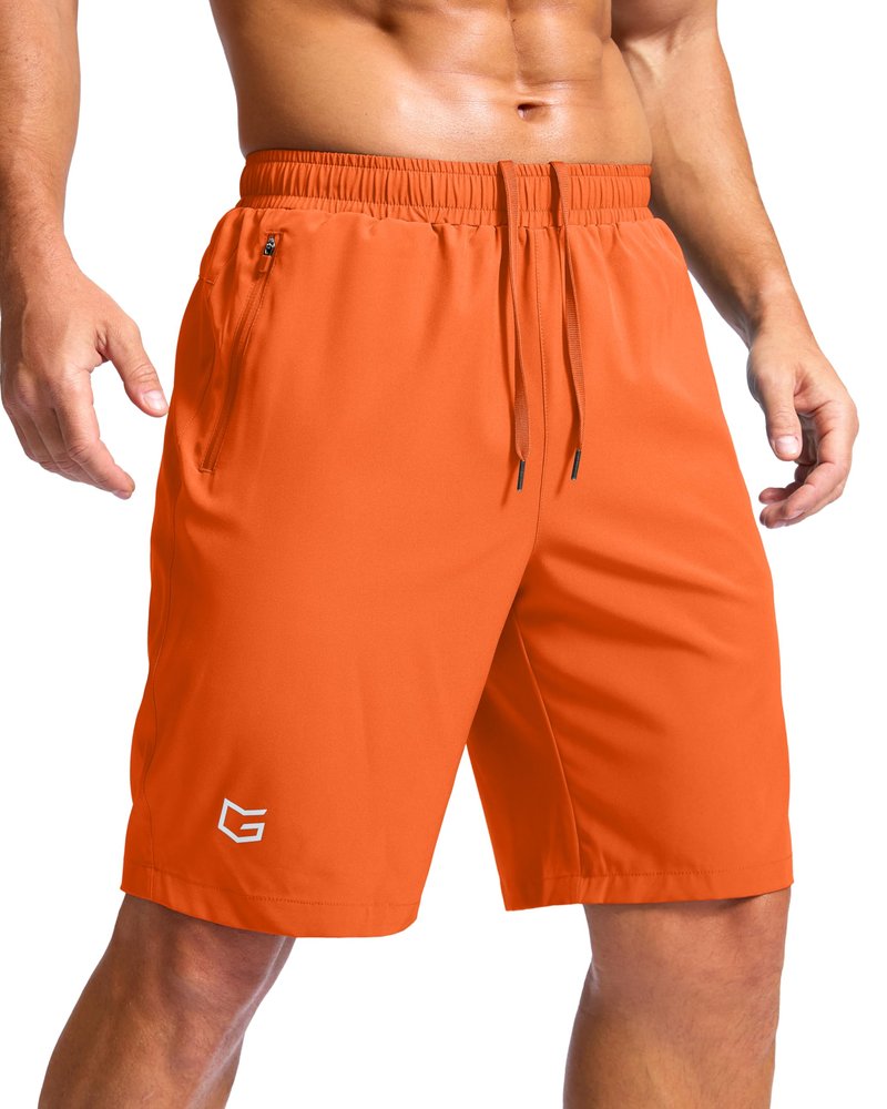 G Gradual Men's Athletic Running Shorts with Zipper Pockets Quick Dry 7"/ 5"/ 9" Workout Gym Shorts for Basketball Hiking(Orange,9L)