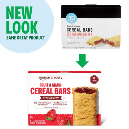 Amazon Grocery, Fruit & Grain Cereal Bars, Strawberry, 10.4 Oz, 8 Ct (Previously Happy Belly, Packaging May Vary)