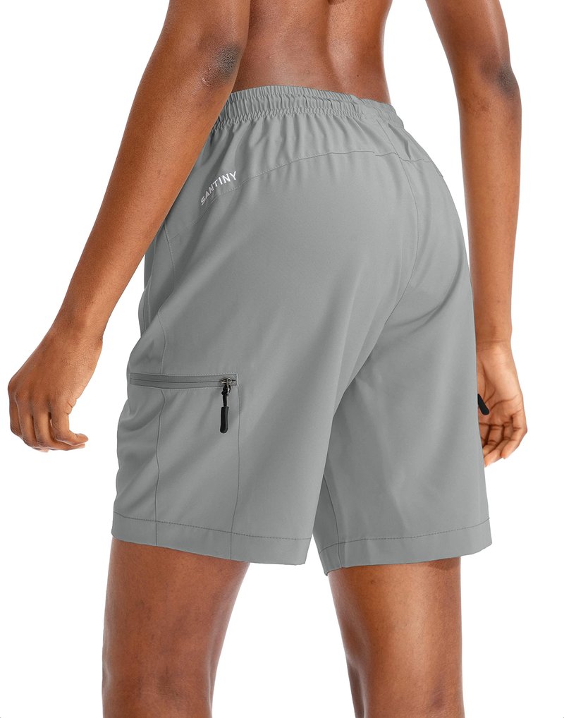 SANTINY Women's 5''/ 7''/9'' Hiking Cargo Shorts Quick Dry Lightweight Summer Shorts for Women Athletic Golf Zipper Pockets(Light Grey_XXL)