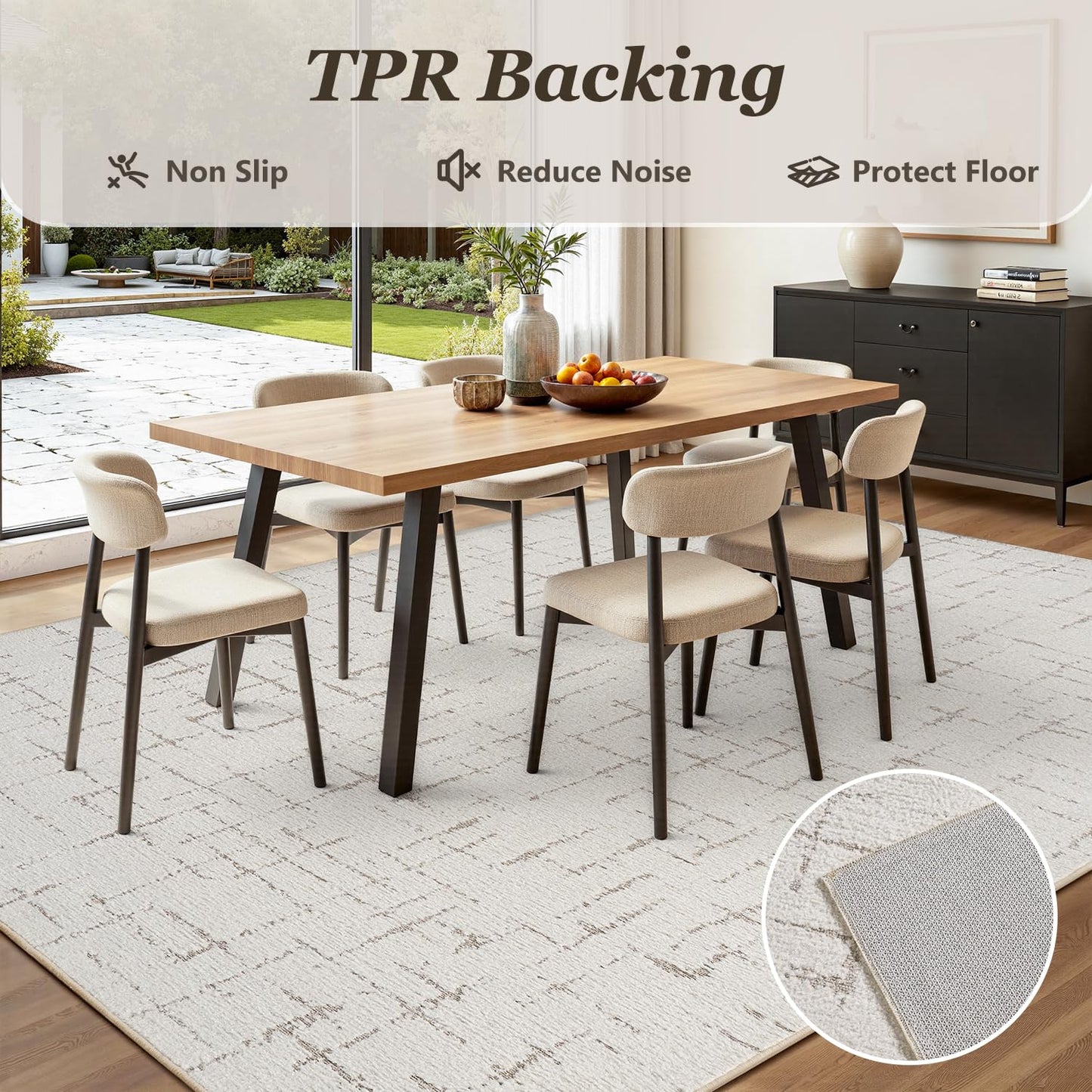 Engiw-Beige Neutral 5x7 Area Rug for Living Room Rug-Carpet Bedroom Rugs Textured Tufted Jacquard Modern Washable Rug for Dining Room Nursery Non Slip