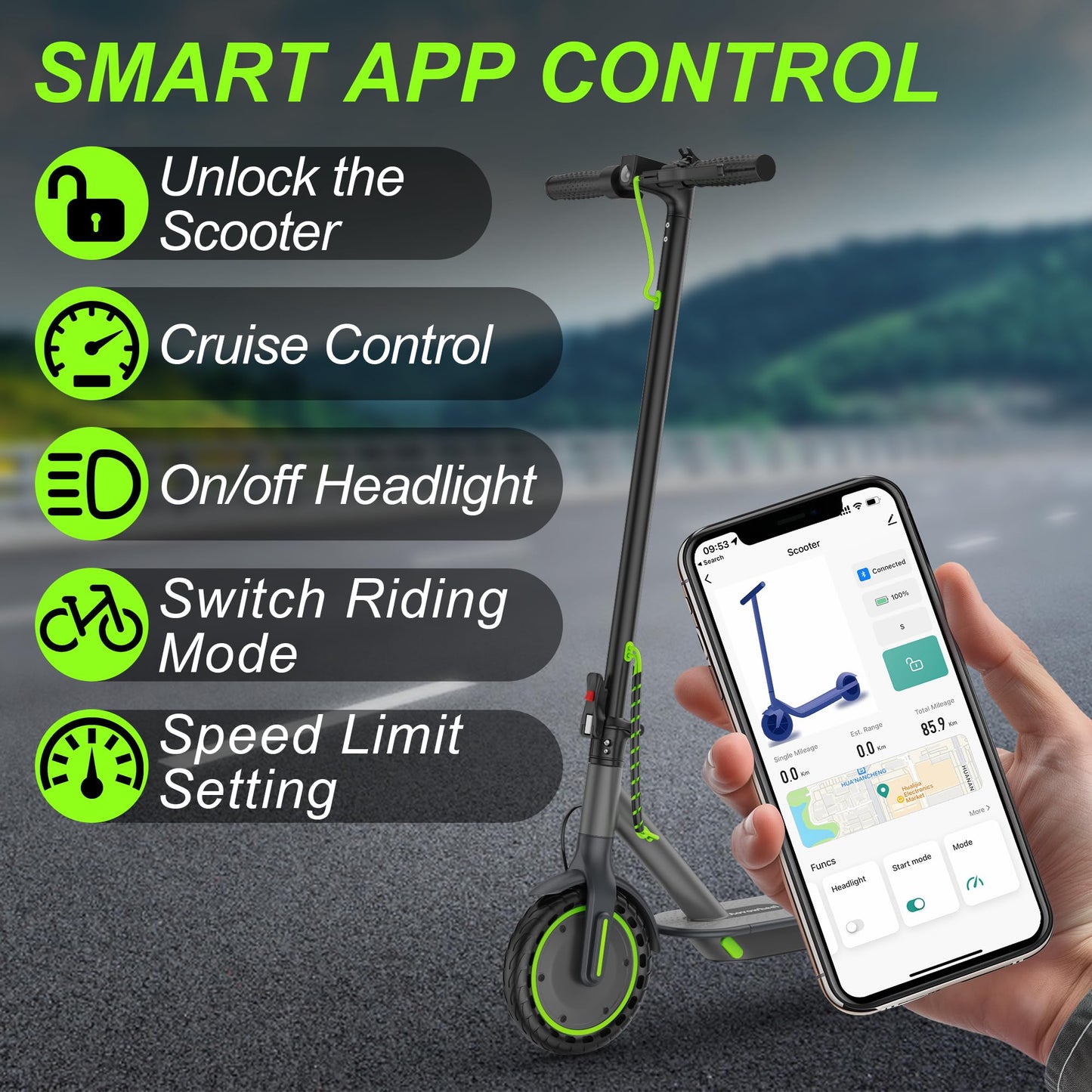 Aovowheel Electric Scooter for Adults, Folding E Scooter with 350W Motor 19 Mph Top Speed, Max 23 Miles Long Range, 8.5''Tires Commuting Scooters with Dual Brakes System, APP