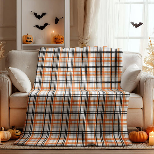 Horaldaily Halloween Flannel Blanket Throw, Orange Buffalo Plaid Soft Fuzzy Plush Cozy Fleece Blankets for Couch Sofa Bed Lounging, Ideal Gifts for Kids Adults Wife Self, 50x60