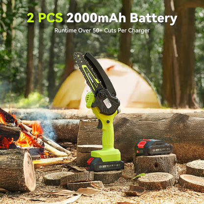 Supstable Mini Chainsaw 6 Inch, Electric Chainsaw Cordless, Battery Powered Chain Saw with Oiler, 2pcs 2000mAh Batteries, Small Handheld Garden Saws for Tree Branch Wood Cutting, Gifts for Men Women