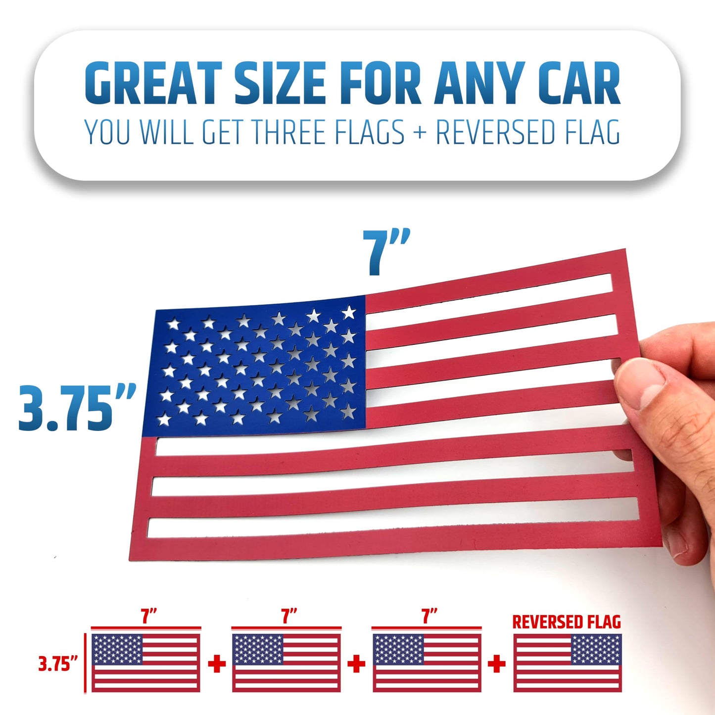 Premium American Flag Magnets for Trucks and Cars (3 Pack) + Bonus Reverse Design | Magnetic US Flags Cut-Out | Powerful Magnet - Will Never Fall Off Your Vehicle | Red & Blue | Not for Aluminum Cars